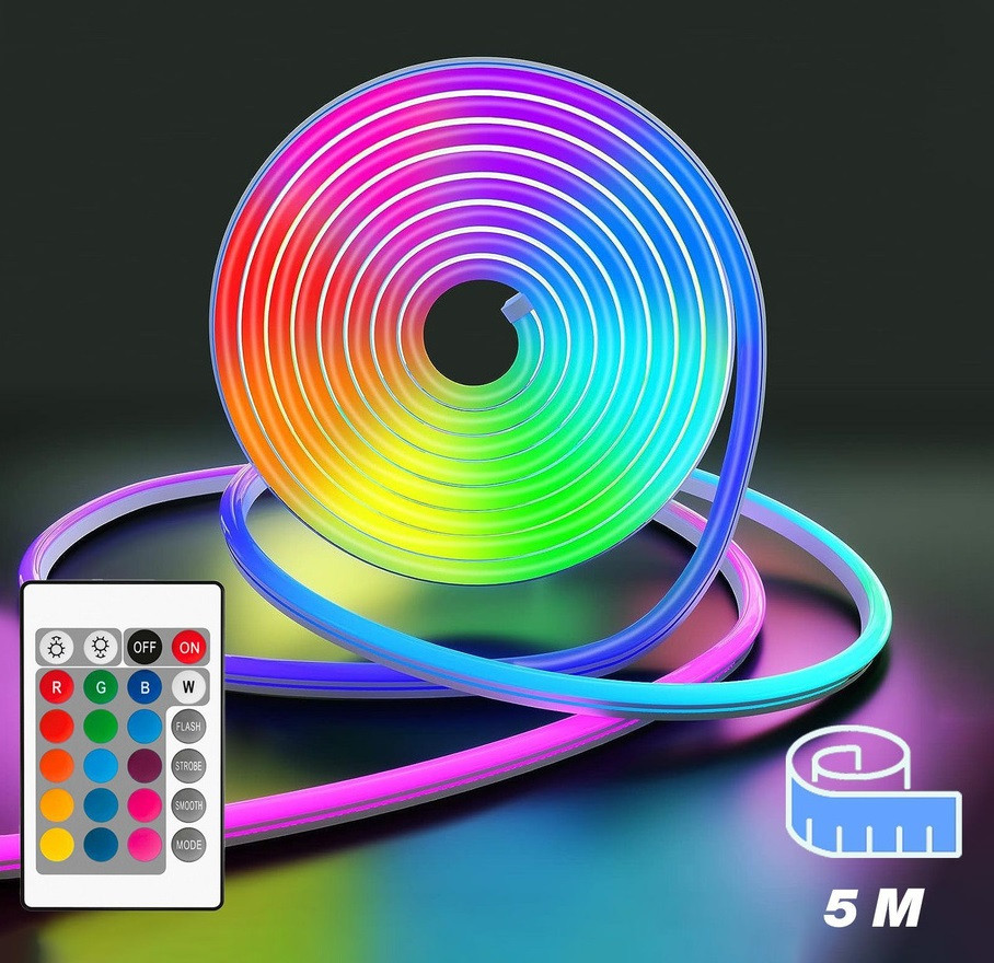 Гнучкий неоновий RGB-стір із пультом 5 м 220 V