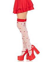 Панчохи Leg Avenue Polka Dot Mushroom Thigh Highs, One Size, біло-червоні, на гумці, малюнок — гриби, фото 4