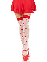 Панчохи Leg Avenue Polka Dot Mushroom Thigh Highs, One Size, біло-червоні, на гумці, малюнок — гриби, фото 5