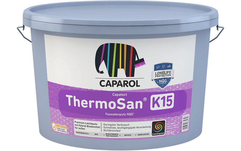 Штукатурка фасадна гібридна Caparol ThermoSan Fassadenputz NQG K15, База біла, 20 кг.