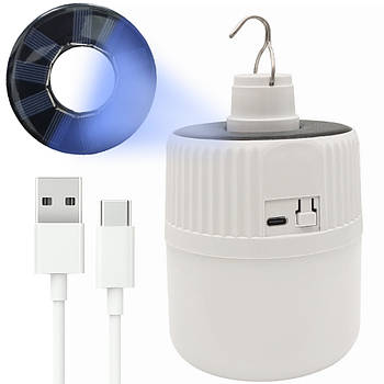 Підвісна лампа із сонячною панеллю, 105мм, AKL-03 / Лед лампа на акумуляторі / Кемпінговий ліхтар