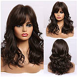 Перука коричнева з термоволосся середньої довжини для щоденного користвуання, фото 4