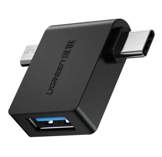 Адаптер Ugreen 30453 2 in1 micro-USB/Type-C Black Чорний, фото 1