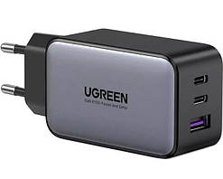 Зарядний пристрій Ugreen CD244 USB-A + 2 x USB-C 65 Вт GaN Tech Fast Charger Сірий