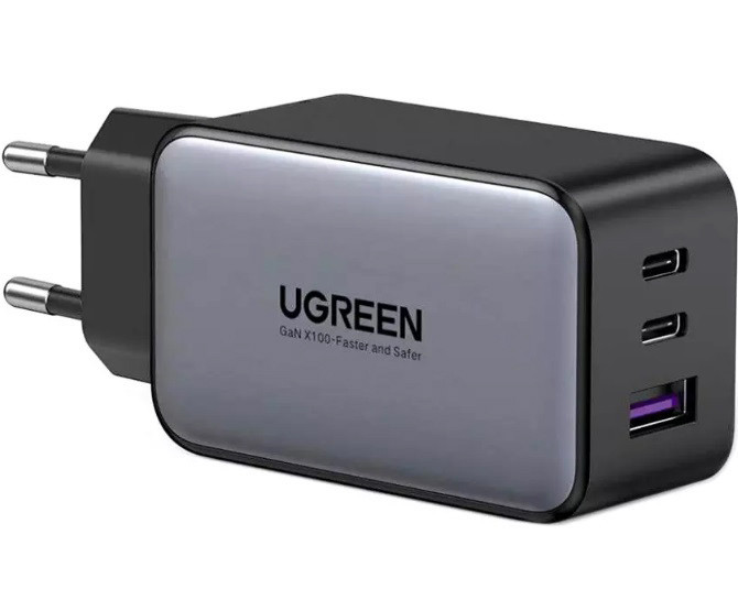 Зарядний пристрій Ugreen CD244 USB-A + 2 x USB-C 65 Вт GaN Tech Fast Charger Сірий, фото 1