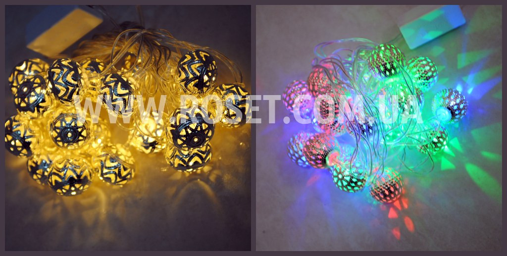 Гірлянда "Кулі" - Metal Ball 20 Metal (Теплий білий і Мультиколір)