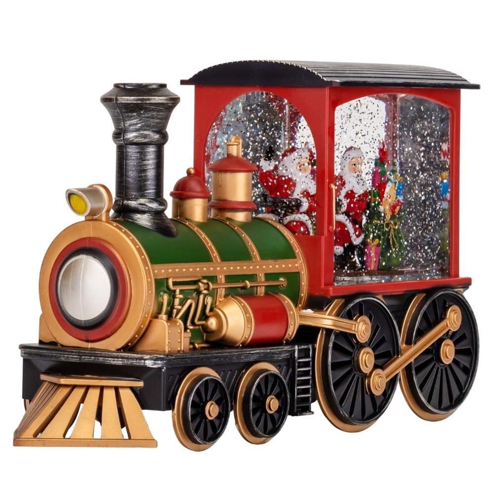 Ліхтар новорічна музична снігова куля Потяг із Сантою 32х17х10 см 19152-004 USB-дріт