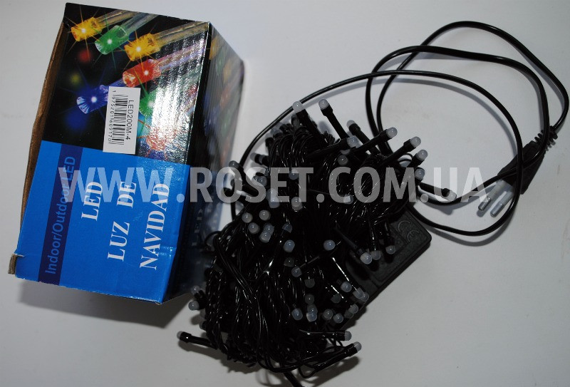 Гірлянда новорічна нитка (чорний дріт) мультицветовая 200 світлодіодів LED 10 м