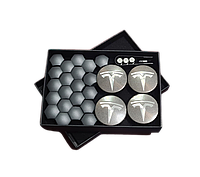 Комплект колпачків на колесні болти і заглушки в диски Tesla графіт