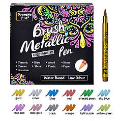 Маркери перманентні водостійкі металік, з м’яким кінчиком, 1,5 мм. Набір 12 кольорів