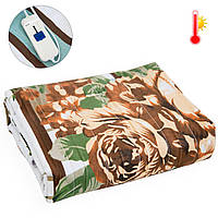 Електро простирадло з підігрівом 150х80см Тріо-СамеТо Коричневі квіти зі смужками, електроковдра (02101)