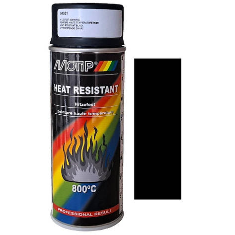 Термостійка фарба спрей чорна матова Motip Heat Resistant Spray Black 400мл, фото 1