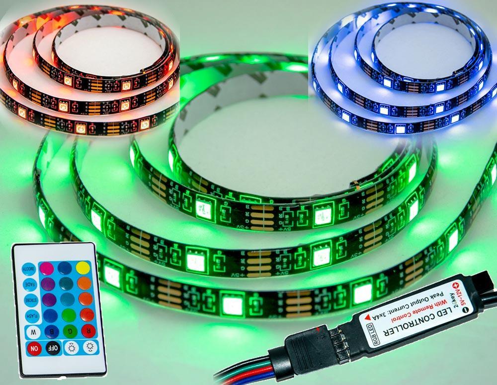 Світлодіодна стрічка з пультом RGB 5050 чорна на 2 метри, rgb діодний стрічка | светодиодная лента, фото 1