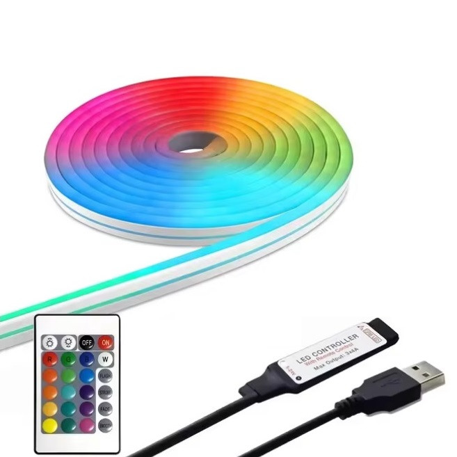 Світлодіодна стрічка RIAS R-513 RGB IP68 5м Неон Різнокольоровий 220V з пультом ДК (3_05604), фото 1