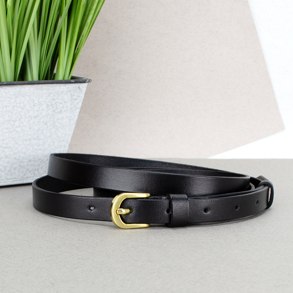 Ремінь шкіряний жіночий вузький чорний HC-1562 (115 см), фото 1