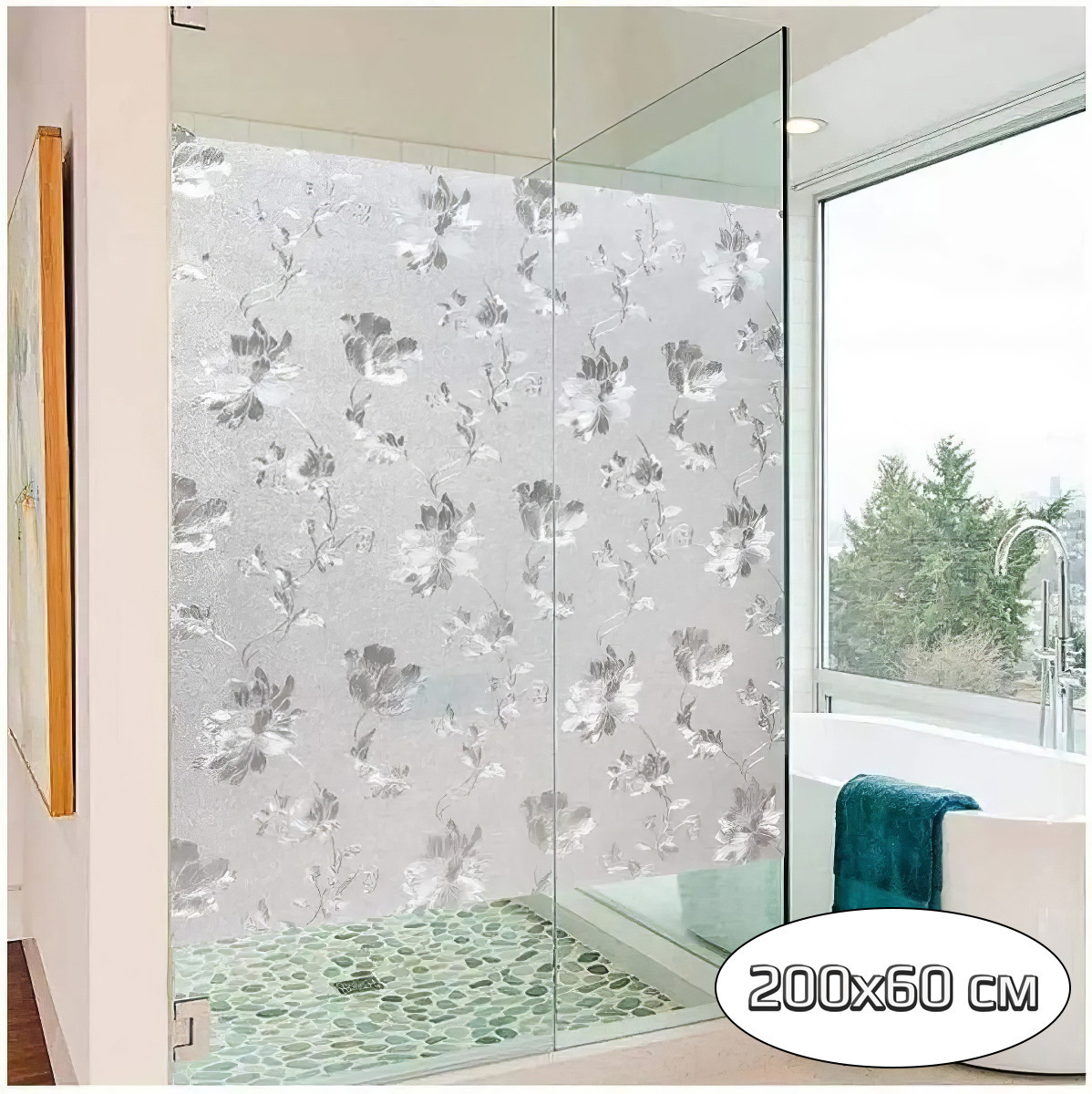 Декоративна самоклейна плівка на вікно з малюнком "Гібіскус" ПВХ 200х60см Плівка самоклейка на скло