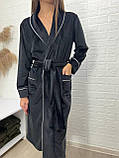 Халат  велюровийз шалевим комірцем на запах у розмірі М колір чорний, фото 5