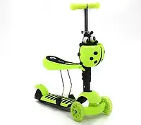 Самокат дитячий триколісний з кошиком 3в1 (беговел+трансформер) салатовий Scooter (4109 A)