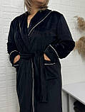 Халат велюровий, з шалевим комірцем на запах у розмірі XL чорного кольору, фото 2