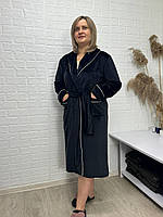 Халат велюровий, з шалевим комірцем на запах у розмірі XL чорного кольору