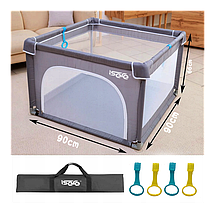 Дитячий манеж ISERE PREMIUM 90x90см сірий з 4 ручками + сумка, фото 2