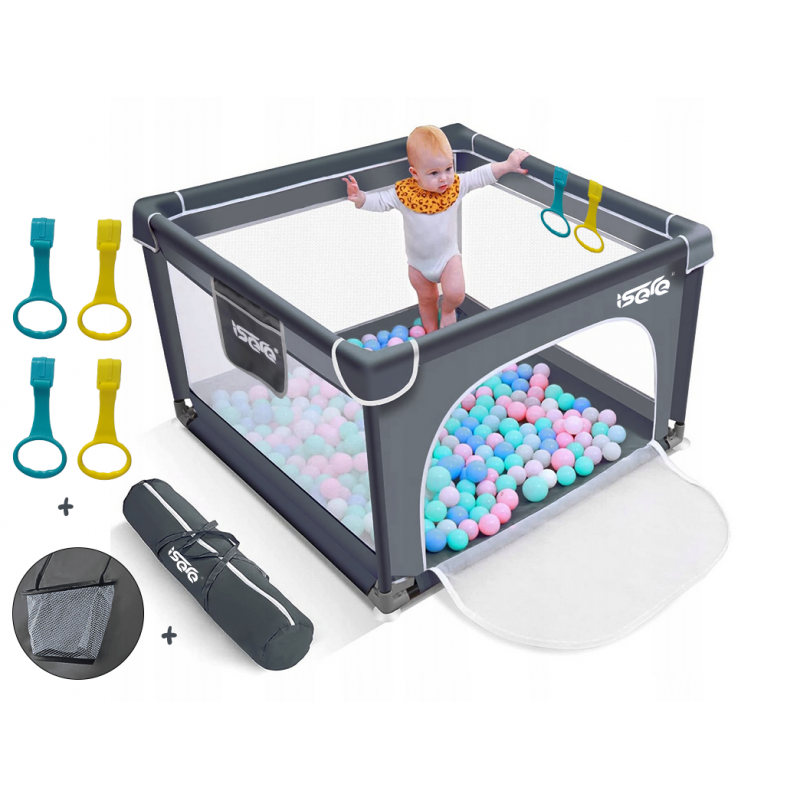 Дитячий манеж ISERE PREMIUM 90x90см сірий з 4 ручками + сумка