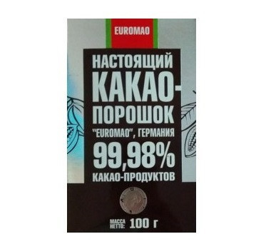 Какао Порошок Справжній Eurocao 99,98 % какао-продуктів 100 г Німеччина, фото 1
