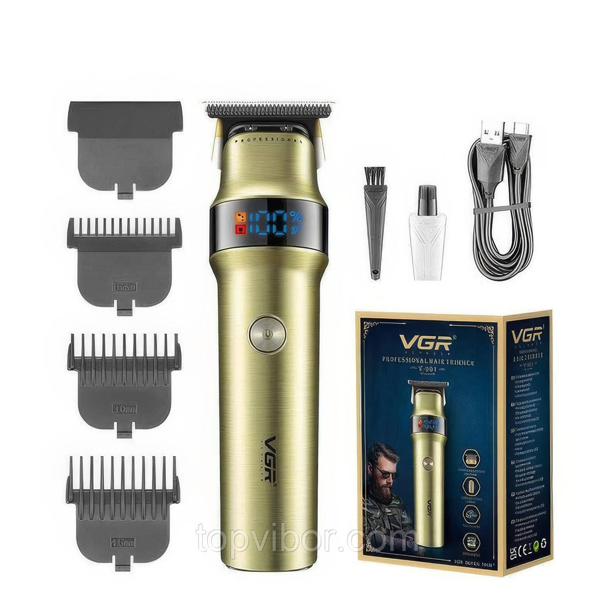 Машинка для стрижки VGR V-991, Золотий, акумуляторний тример для волосся та бороди (бритва для бороди)