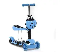 Самокат дитячий триколісний з кошиком 3в1 (беговел+трансформер) синій Scooter (4109 A)
