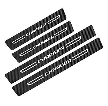 Захисна плівка накладка на пороги та бампер для Dodge Charger Чорний Карбон 4 шт