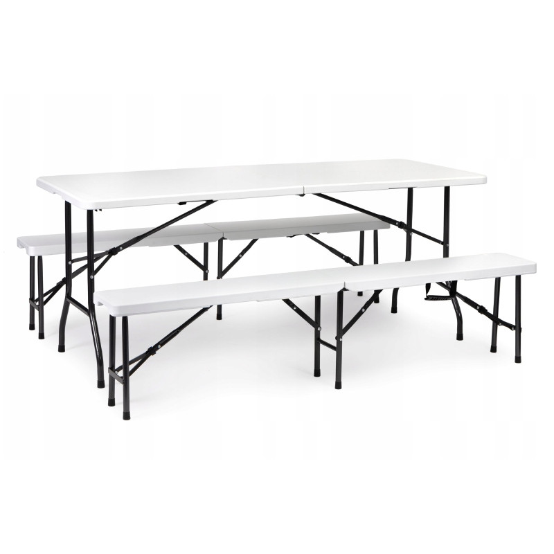 Стіл розкладний для пікніку, садовий 180см + 2 лавки 180см білий (Польща) ORIG19