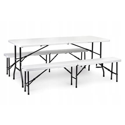 Стіл розкладний для пікніку, садовий 180см + 2 лавки 180см білий (Польща) ORIG19, фото 1