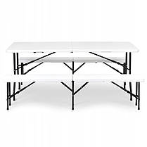 Стіл розкладний для пікніку, садовий 180см + 2 лавки 180см білий (Польща) ORIG19, фото 3