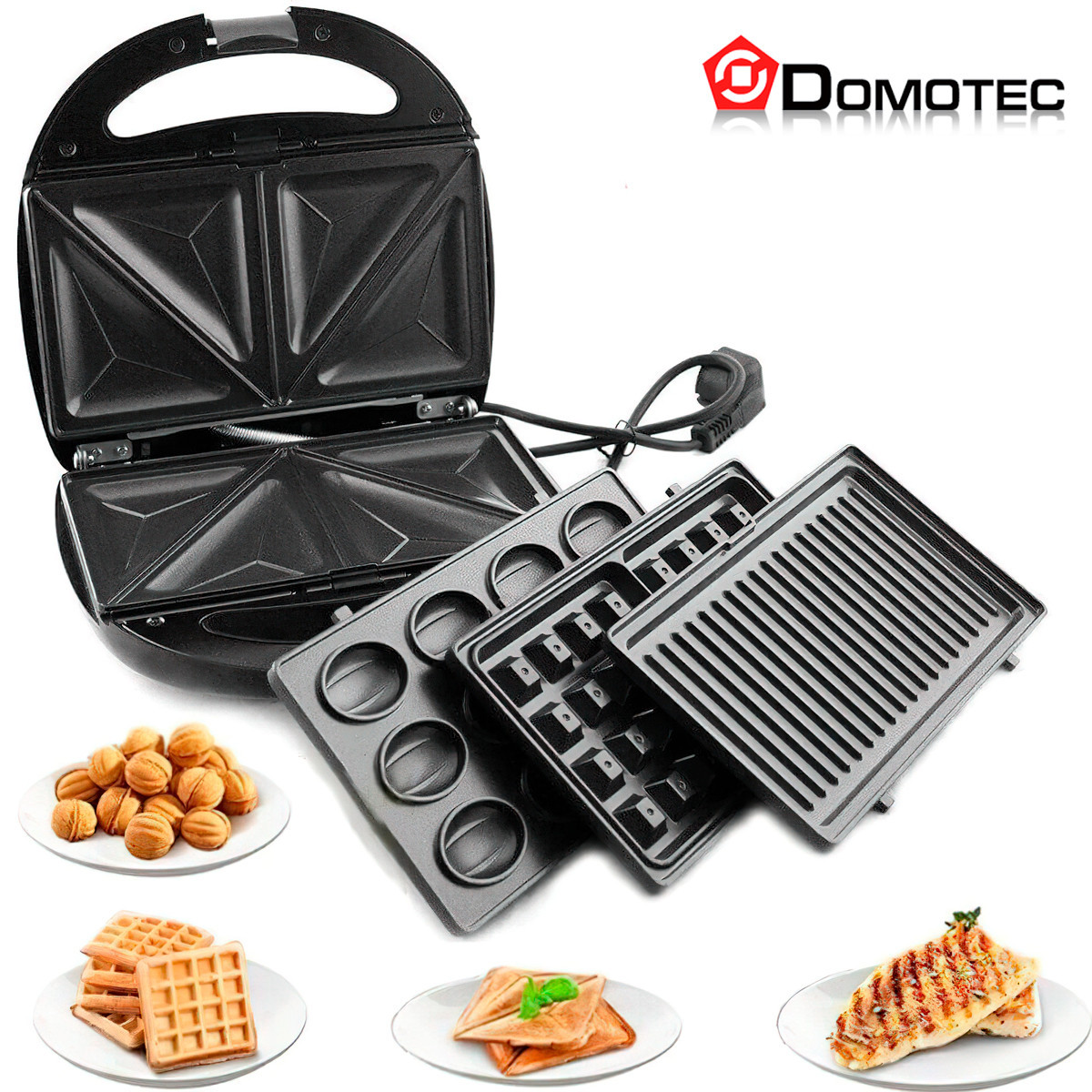 Мультимейкер 4 в 1 "Domotec MS-7704", вафельніца для бельгійських вафель, бутербродниця, гриль та горішниця, фото 1