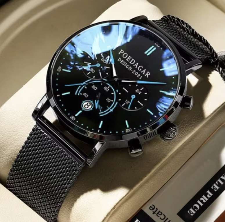 Хороший металевий годинник чорний наручний чоловічий, фото 1