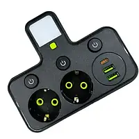 Мережевий фільтр HG-275 з USB і Type — C (2×220В+2×USB+1×Type-C), Мережевий фільтр розгалужувач із підсвіткою