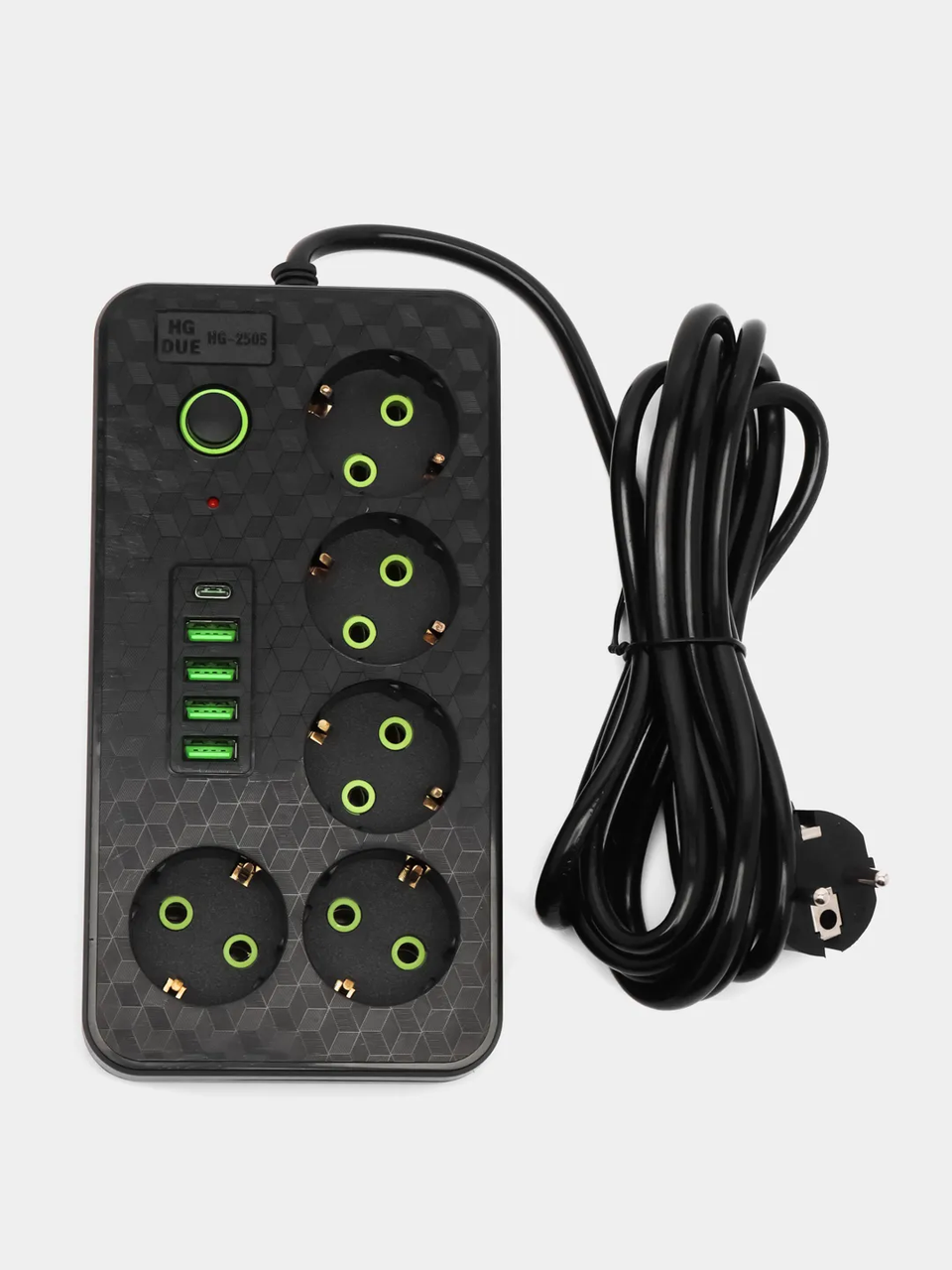 Мережевий фільтр 2500 Вт, 3 м, 5 розеток (4xUSB+Type-C) HG-2505, Мережевий подовжувач з USB
