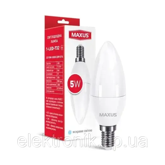 ВЛампа світлодіодна MAXUS 1-LED-732 C37 5W 4100K 220V E14