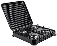 Газова плита на 4 конфорки з кришкою настільна Rainberg RB-2227 колір чорний