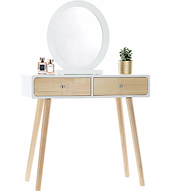 Туалетний косметичний столик, з дзеркалом + стілець, 80x40x125см (білий) Польща ORIG83