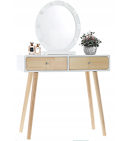 Туалетний косметичний столик з дзеркалом + LED підсвітка + стілець, 80x40x125см Польща ORIG84