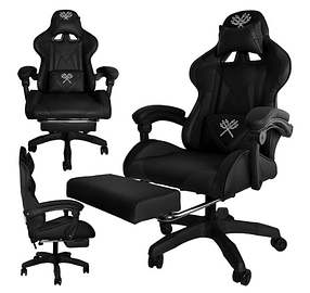 Крісло геймерське, ігрове з екошкіри з підставкою для ніг Dunmoon (Black) ORIG93