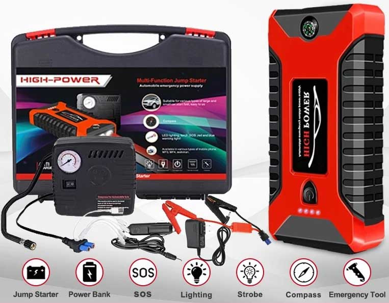 Car jump starter 25000 mAh Power Bank зарядно-пусковий пристрій для машини 4хUSB+Фонарик + КОМПРЕСОР