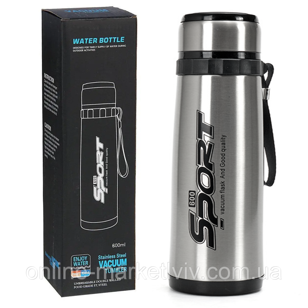 Вакуумний термос 600мл з нержавіючої сталі, Sport / Спортивний термос для кави та чаю / Термос туристичний, фото 1