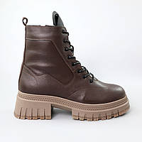 Ботинки Женские Кожаные Мех Зимние Коричневые Ador Черевики Жіночі Шкіряні Хутро Зимові Коричневі