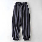 Жіночі зимові спортивні штани темно-сірі на флісі на гумці, фото 2