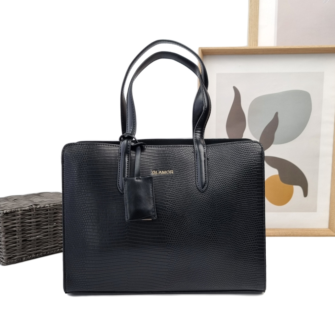 Сумка жіноча з двома ручками екошкіра чорний Арт.G2604 black Glamor (Китай)