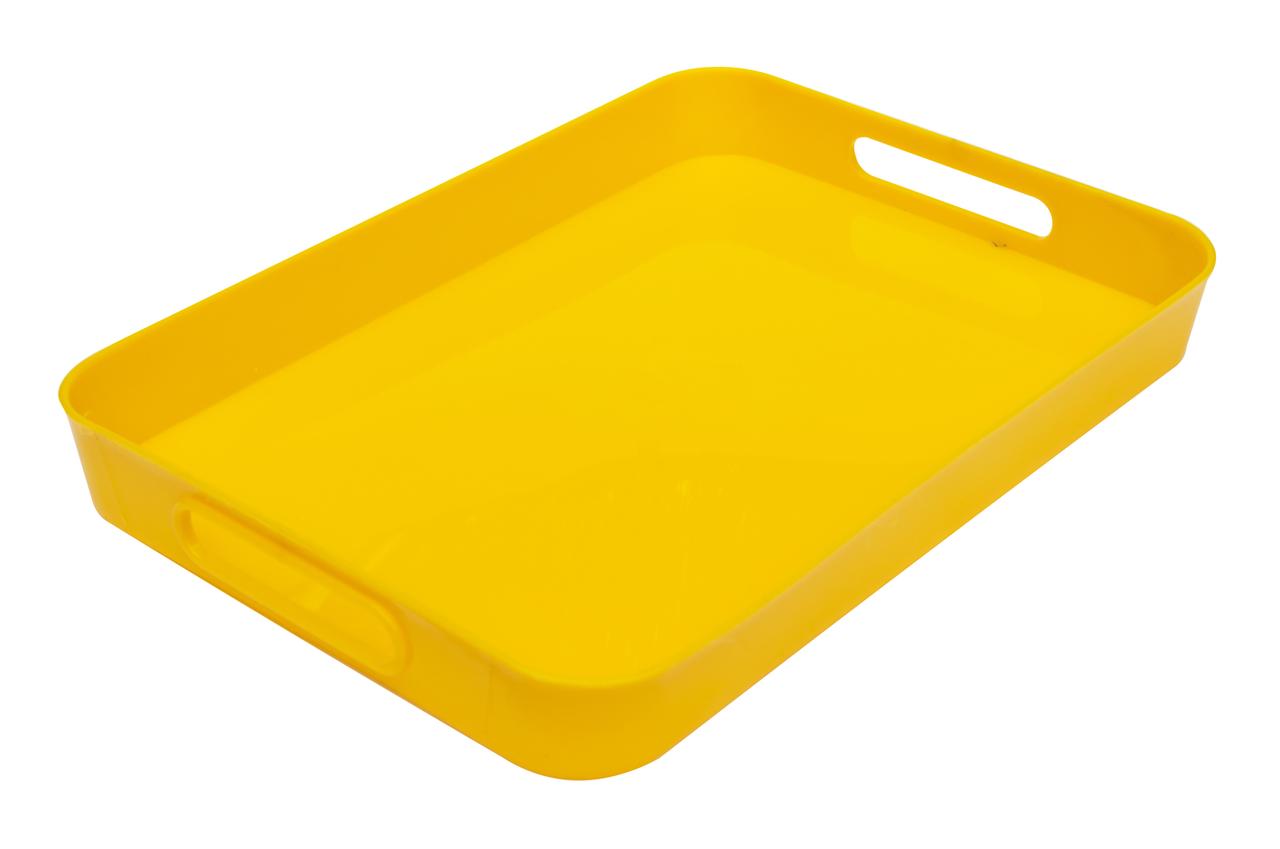 Піднос пластиковий прямокутний з ручками жовтий 35*25*4 см (ПП КВВ), фото 1