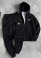 Спортивний костюм чоловічий Stussy чорний теплий зимовий кофта штани на флісі стуссі