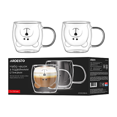 Набір чашок із ручками та подвійними стінками ARDESTO Animals, 250 мл, 2 шт., боросилікатне скло, прозорий, фото 4